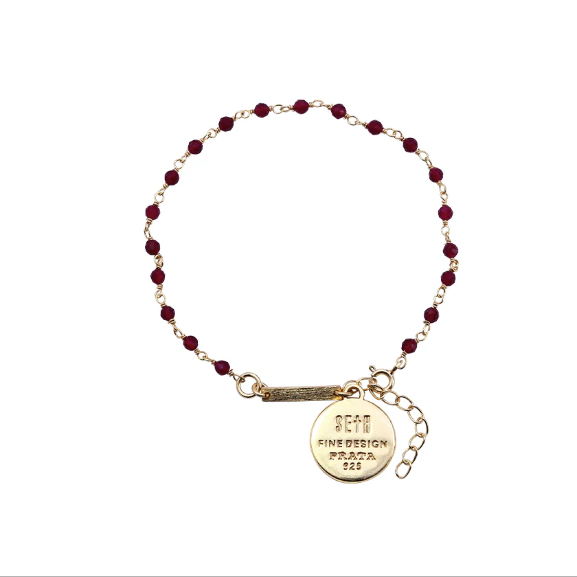 Pulseira Rosário Rubi Dourado